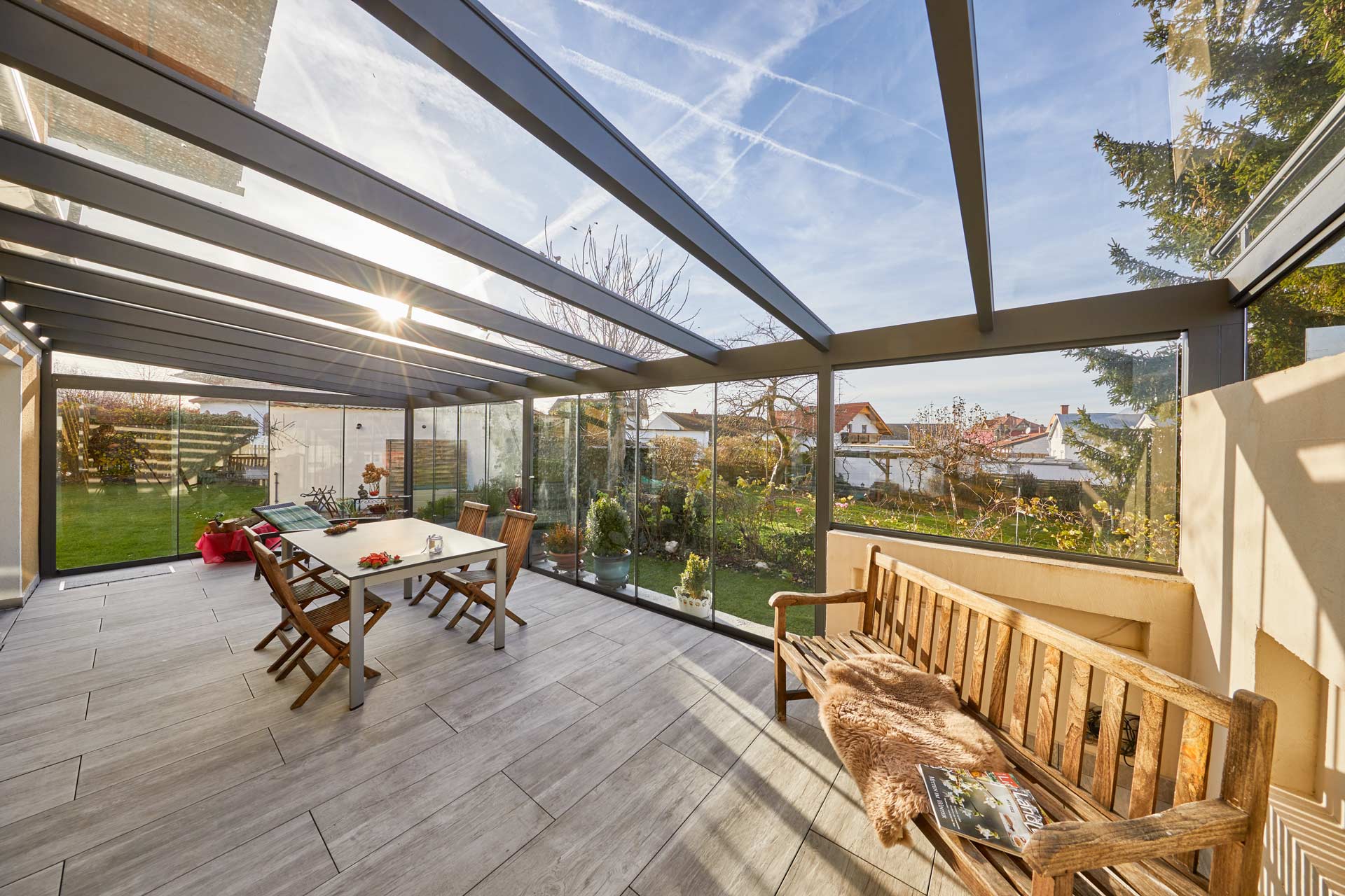 Wintergarten Alu anthrazit in wurmannsquick Überdachung Glasbau Wintergarten Wurmannsquick