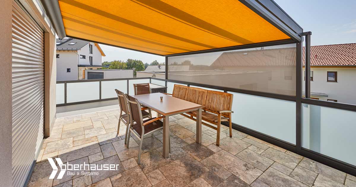 Balkonüberdachung, Alubalkon Mattglas in Anthrazit